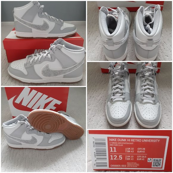 Size 11 - Nike Dunk High Retro University Chenille Swoosh Light Smoke Grey - NEW - Picture 10 of 10